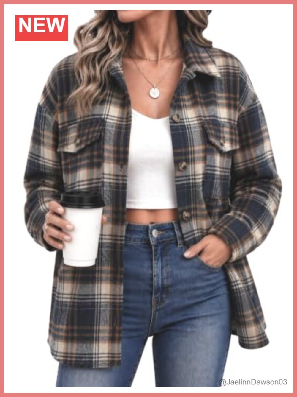Women's Plaid Flannel Shacket Button Down Casual Jacket Oversized Fit